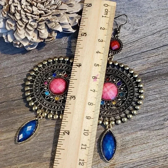 Vintage Neo Victorian Glam Long Faux Stone Dangle Earrings - Picture 8 of 8